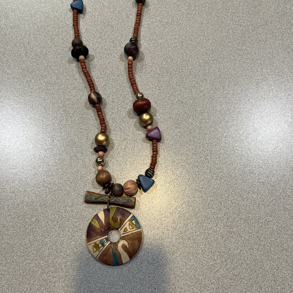 Women's Jewelry- handmade wooden multicolored necklace
